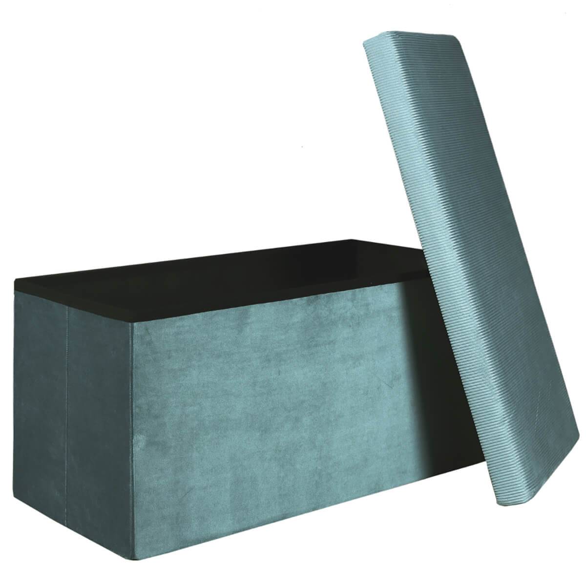Banc Coffre Pliable en Velours Côtelé Bleu Canard - NEIRA - Image 3