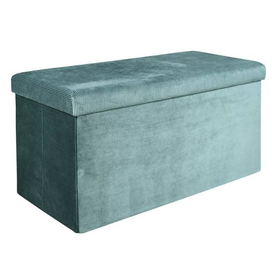 Banc Coffre Pliable en Velours Côtelé Bleu Canard - NEIRA - Image 1