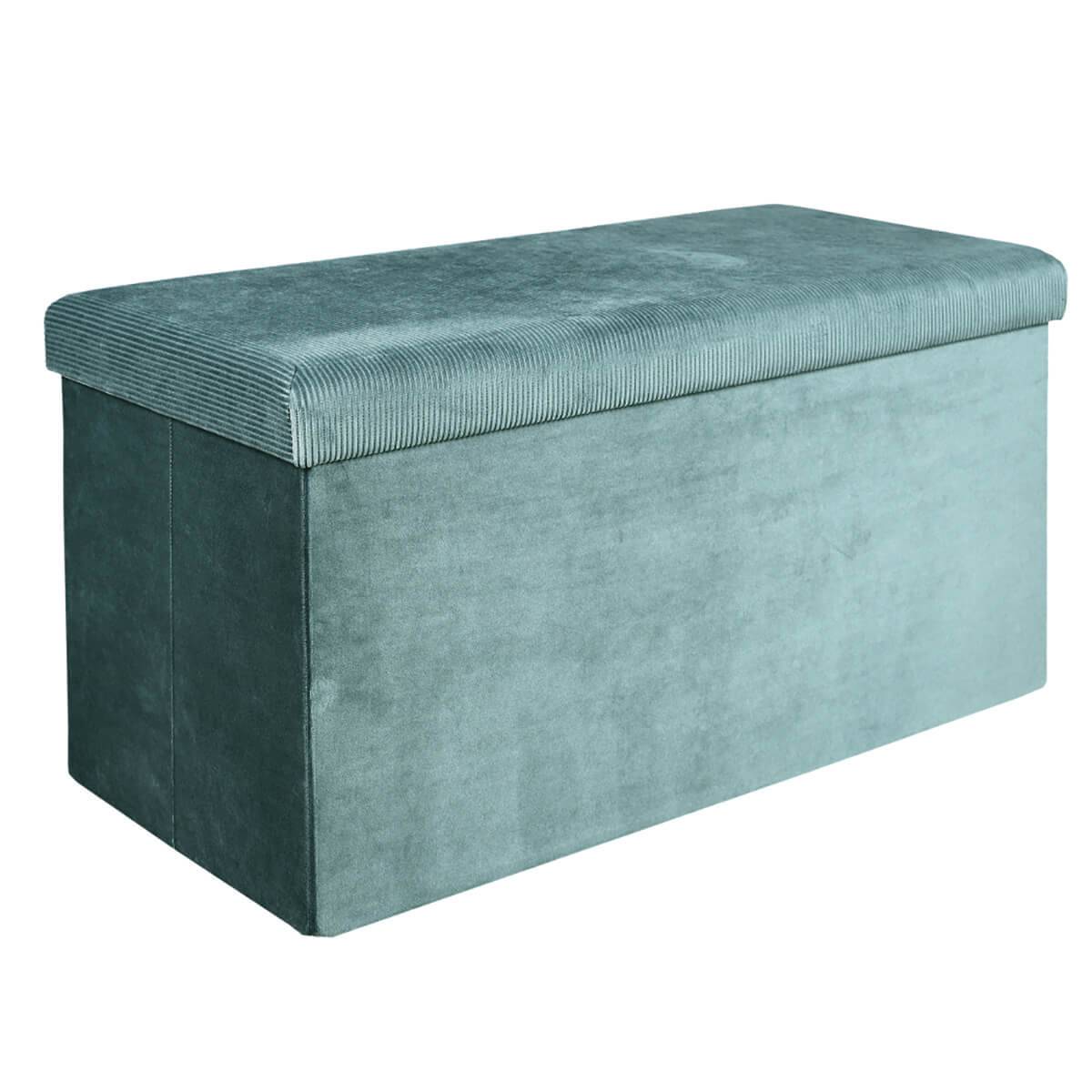 Banc Coffre Pliable en Velours Côtelé Bleu Canard - NEIRA - Image 1