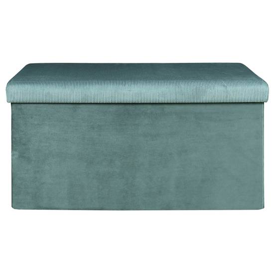 Banc Coffre Pliable en Velours Côtelé Bleu Canard - NEIRA - Image 5