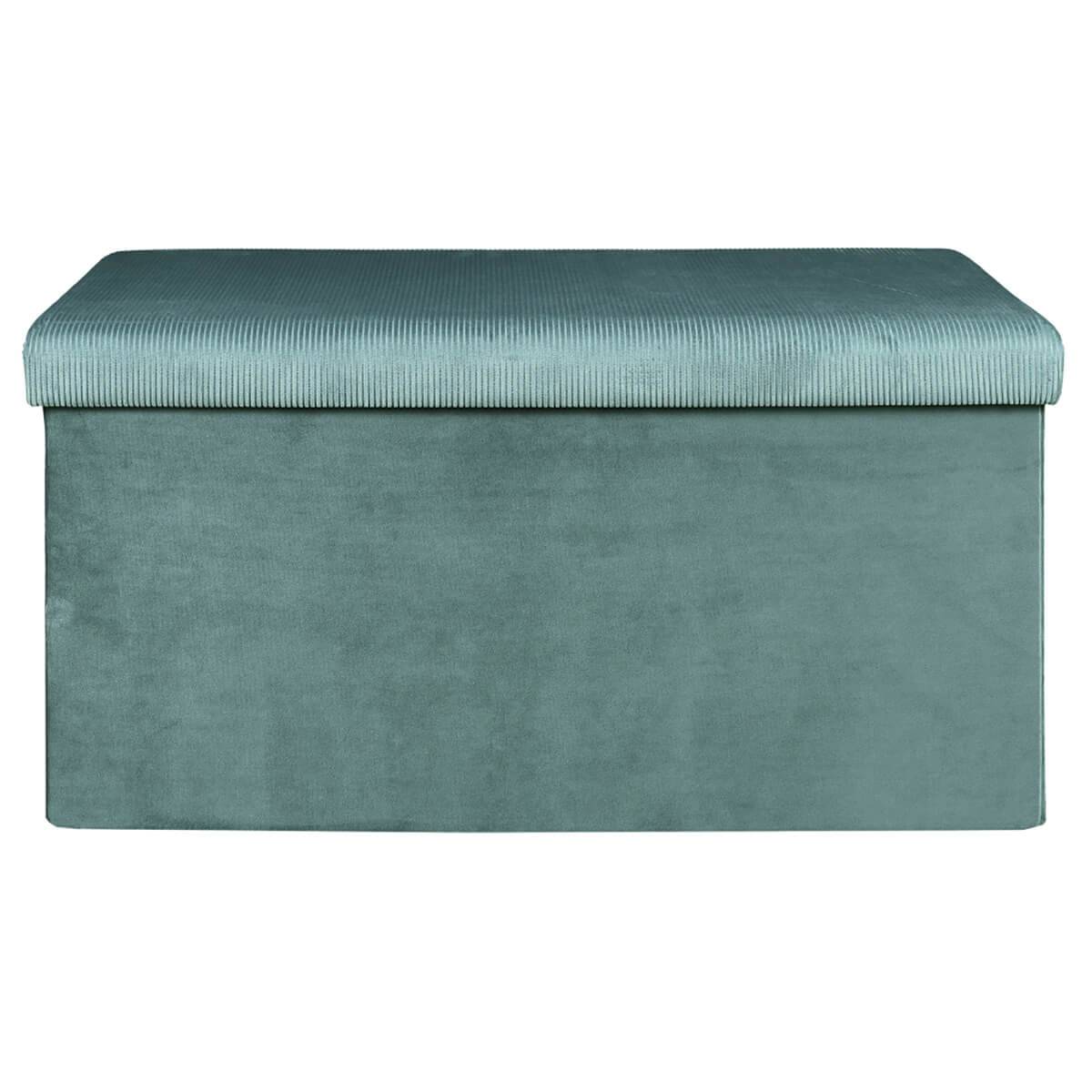 Banc Coffre Pliable en Velours Côtelé Bleu Canard - NEIRA - Image 5