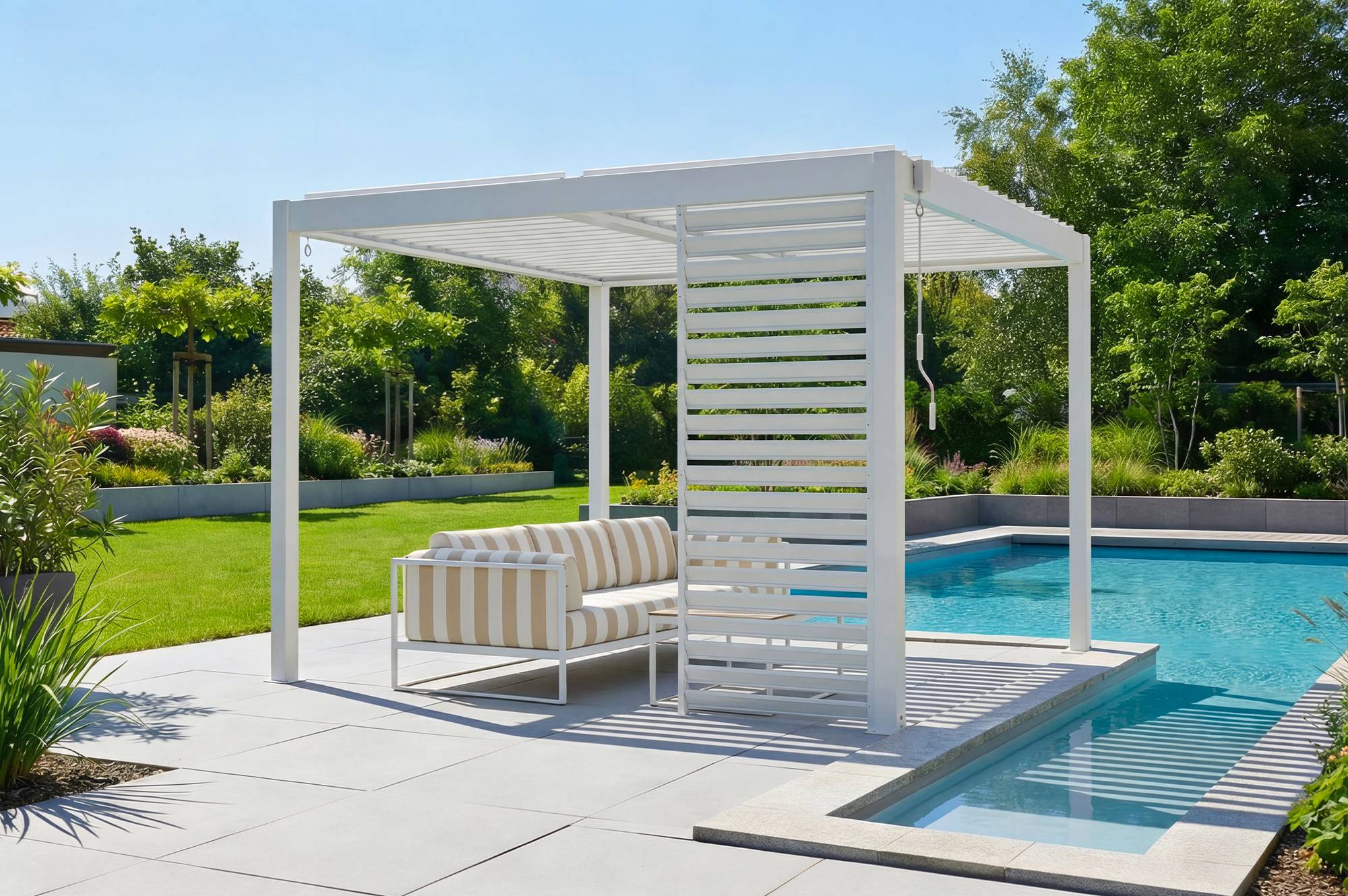 Cazeboo Pergola bioclimatique autoportée 3x3 m PIANA aluminium blanc avec 1 persienne brise-vue - Image 1