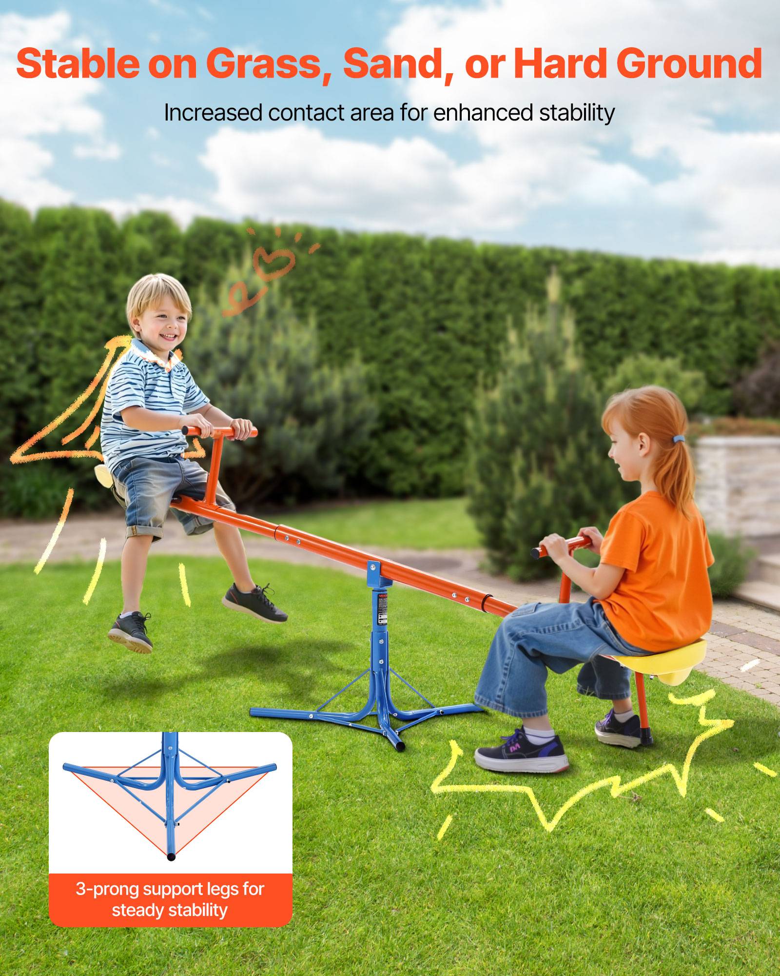 Vevor - VEVOR Balançoire à bascule biplace, rotation 360°, capacité 45,4 kg/siège, poignées confortables, pieds 3 branches, pour enfants 3 ans + - Image 2