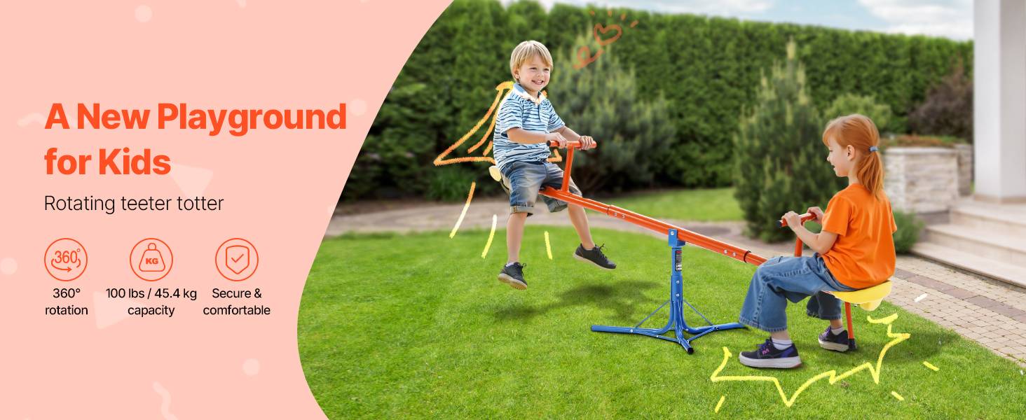 Vevor - VEVOR Balançoire à bascule biplace, rotation 360°, capacité 45,4 kg/siège, poignées confortables, pieds 3 branches, pour enfants 3 ans + - Image 9