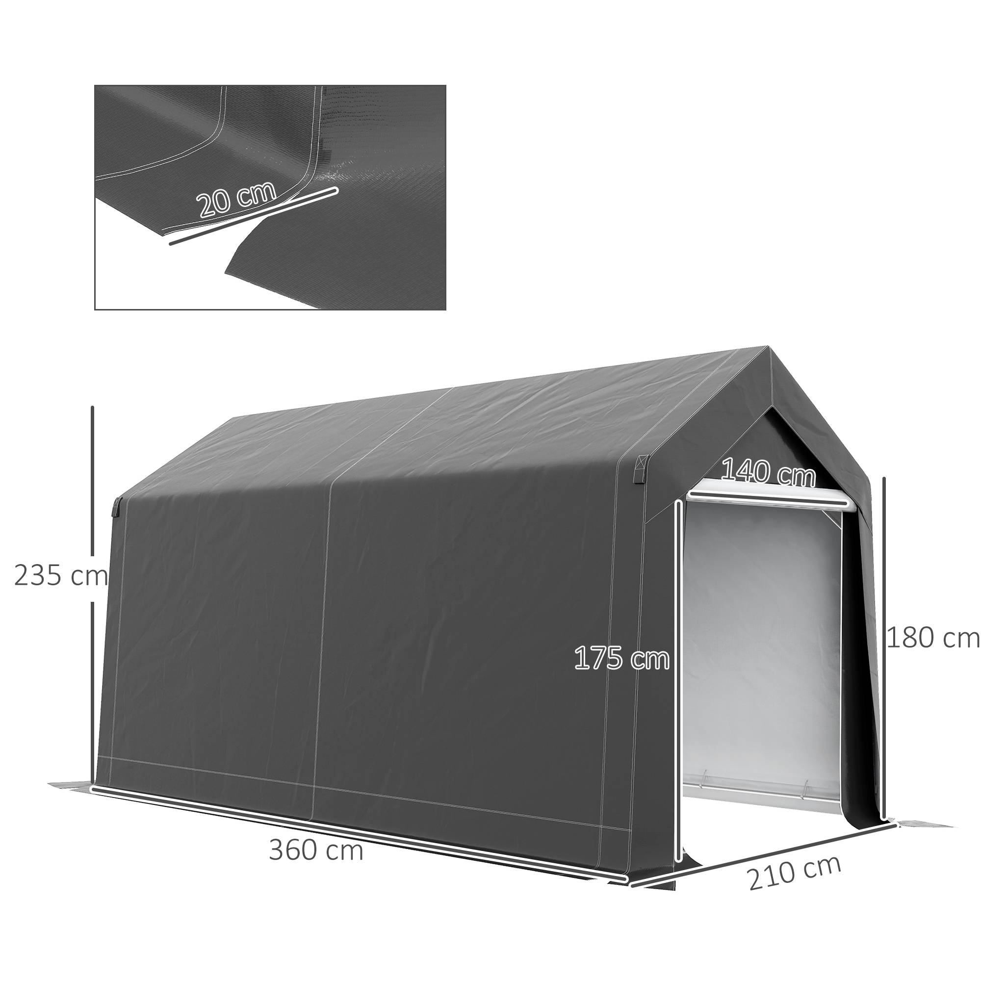 ComfortXL - Tente garage PE gris 210 x 360 x 235 cm pour moto tondeuse avec fenêtre ventilée - ComfortXL Outdoor Living - Image 5