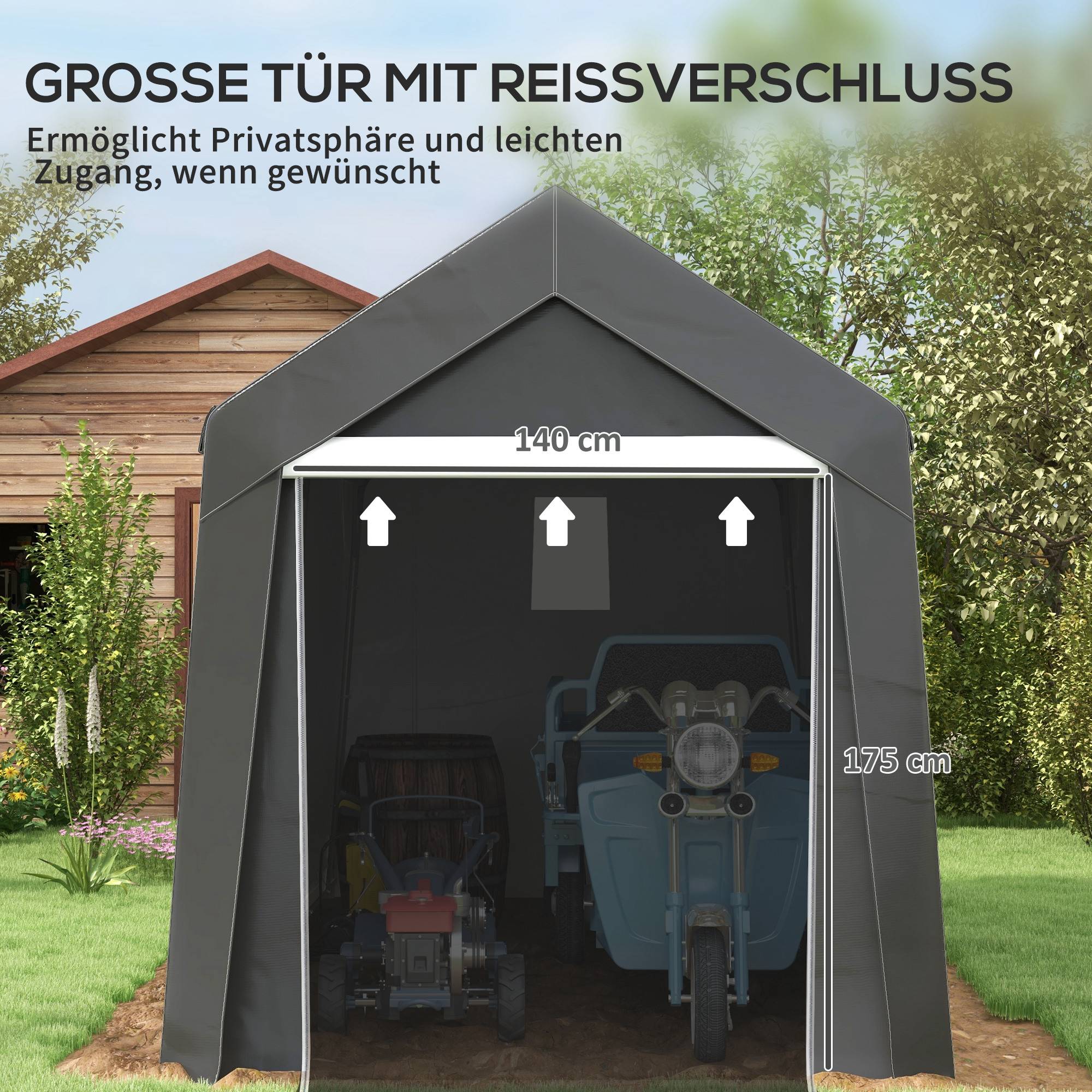 ComfortXL - Tente garage PE gris 210 x 360 x 235 cm pour moto tondeuse avec fenêtre ventilée - ComfortXL Outdoor Living - Image 8