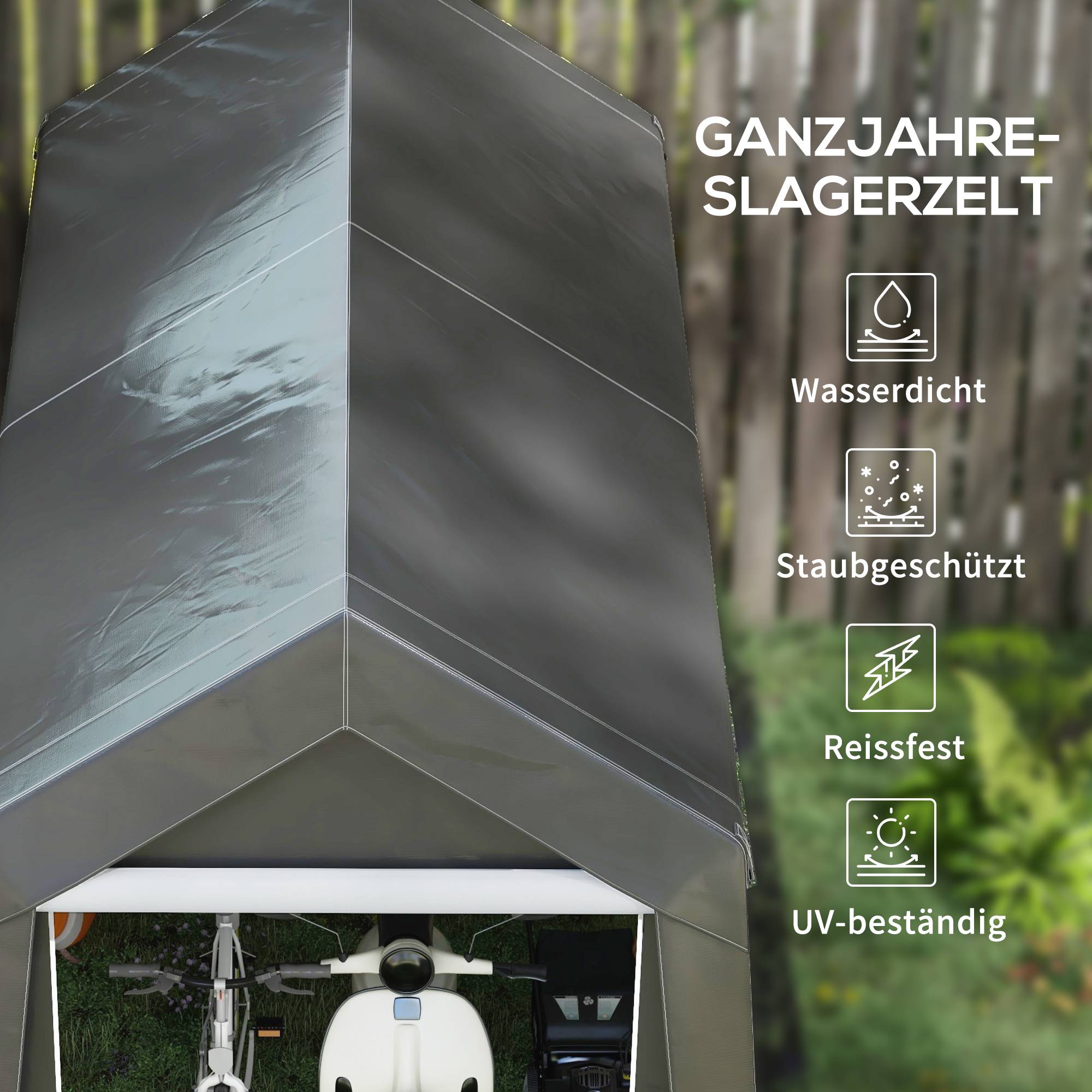ComfortXL - Tente garage PE gris 210 x 360 x 235 cm pour moto tondeuse avec fenêtre ventilée - ComfortXL Outdoor Living - Image 6