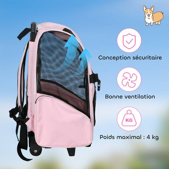 Sac transport à roulettes Tissus voyage trolley aérations multiples 42x25x55cm rose - ComfortXL Outdoor Living - Image 9