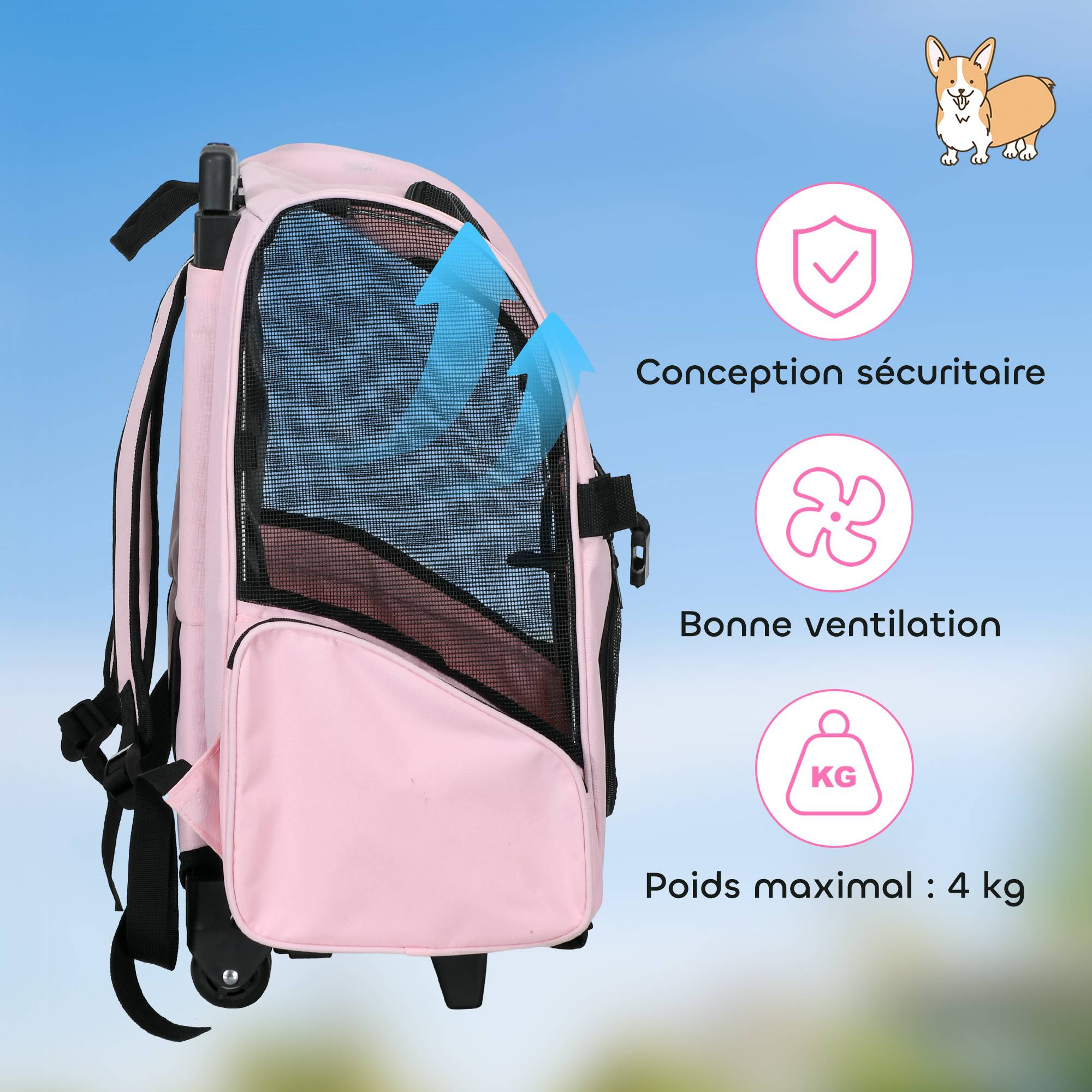 Sac transport à roulettes Tissus voyage trolley aérations multiples 42x25x55cm rose - ComfortXL Outdoor Living - Image 9