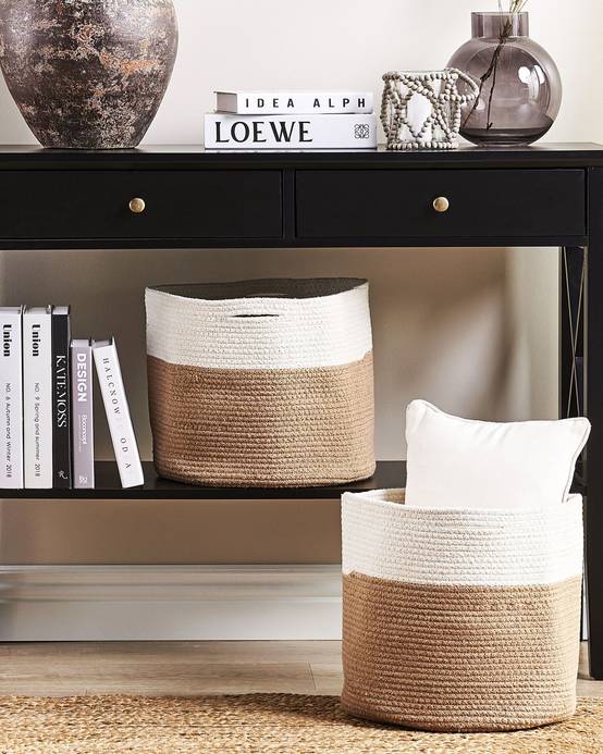 Paniers Beige et Blanc en Coton ⌀ 52 cm Corbeille à Linge Tressée Pratique pour Intérieur Salon Chambre Rangement Lot de 2 - Image 2