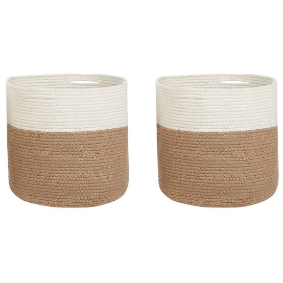 Paniers Beige et Blanc en Coton ⌀ 52 cm Corbeille à Linge Tressée Pratique pour Intérieur Salon Chambre Rangement Lot de 2 - Image 1