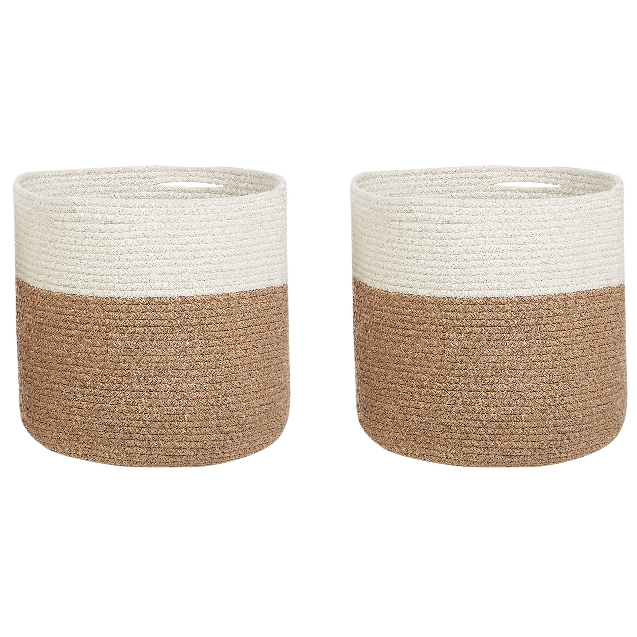 Paniers Beige et Blanc en Coton ⌀ 52 cm Corbeille à Linge Tressée Pratique pour Intérieur Salon Chambre Rangement Lot de 2