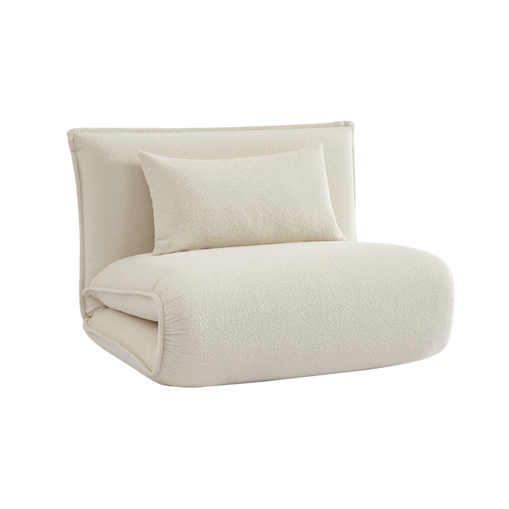 sweeek - Chauffeuse convertible 1 place en bouclette texturée blanc cassé L 99 x P 80 x H 66 cm - Fleeep | sweeek - Image 2