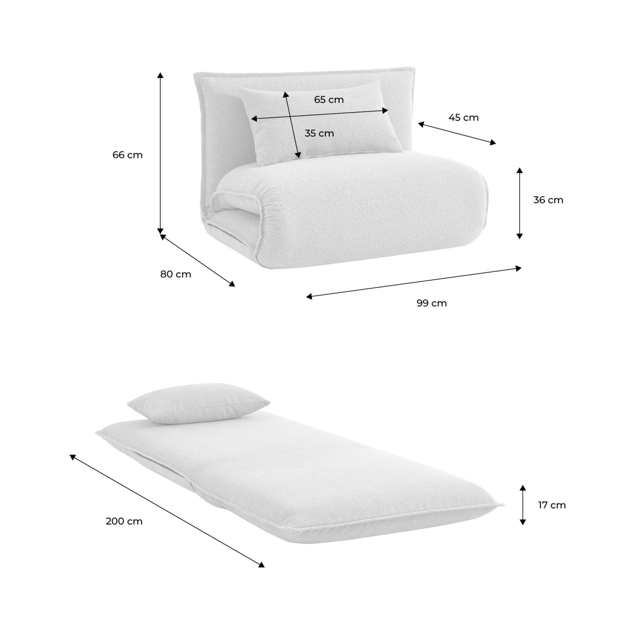 sweeek - Chauffeuse convertible 1 place en bouclette texturée blanc cassé L 99 x P 80 x H 66 cm - Fleeep | sweeek - Image 3
