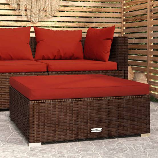 Repose-pied de jardin | Tabouret de jardin | Pouf et coussin Marron 70x70x30 cm Poly rotin Maison Chic - Image 2