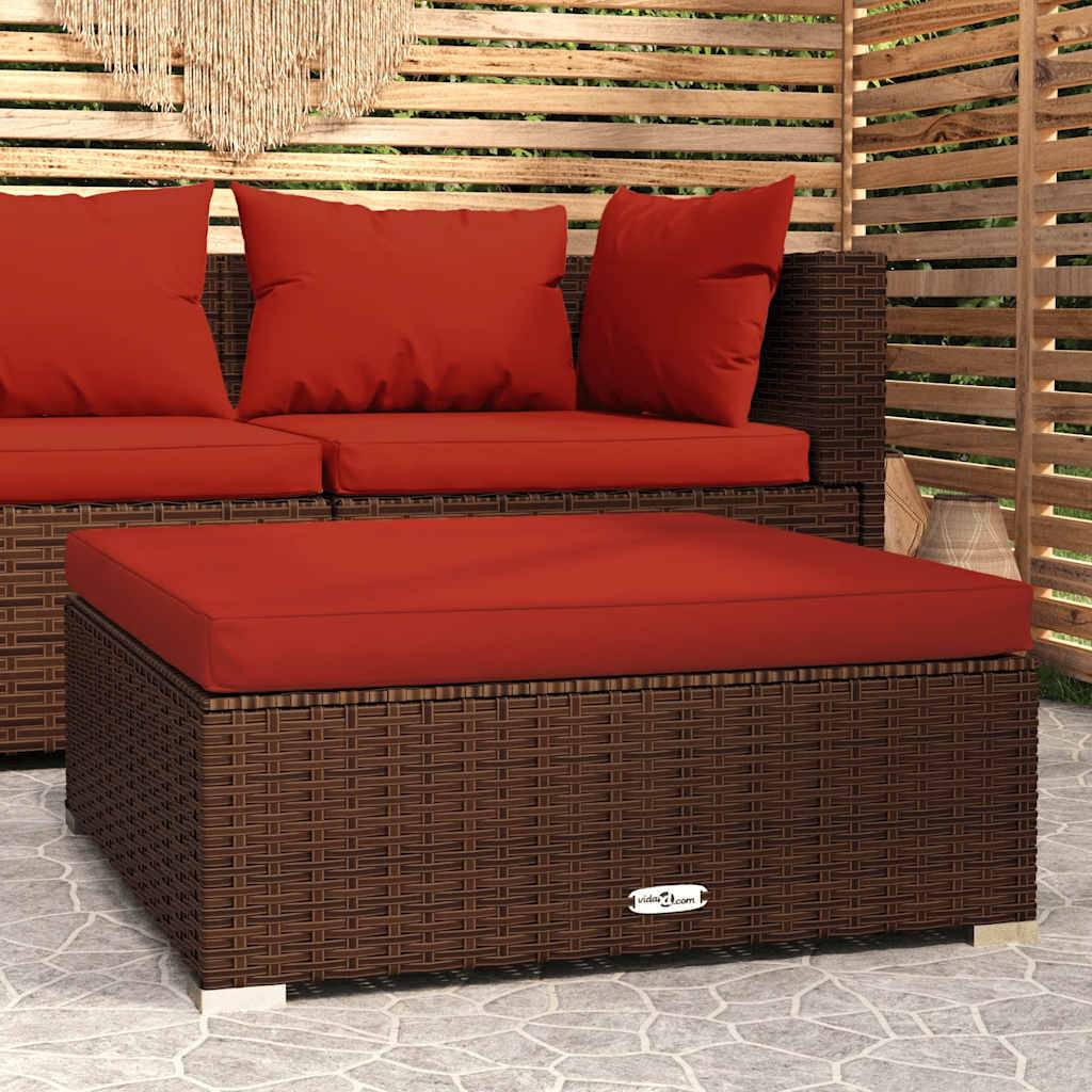 Repose-pied de jardin | Tabouret de jardin | Pouf et coussin Marron 70x70x30 cm Poly rotin Maison Chic - Image 2