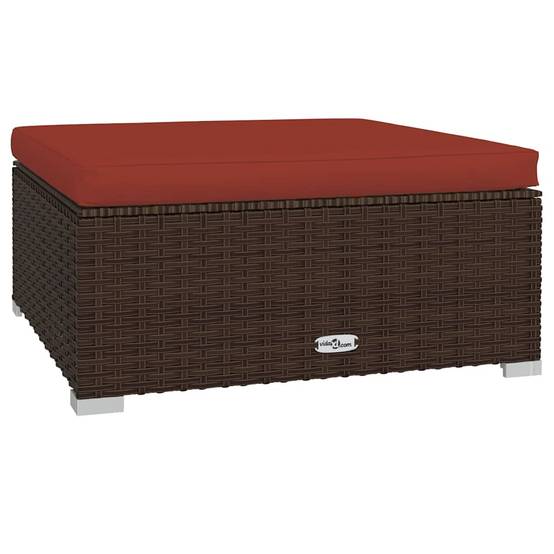 Repose-pied de jardin | Tabouret de jardin | Pouf et coussin Marron 70x70x30 cm Poly rotin Maison Chic - Image 1