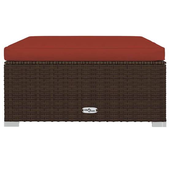 Repose-pied de jardin | Tabouret de jardin | Pouf et coussin Marron 70x70x30 cm Poly rotin Maison Chic - Image 3