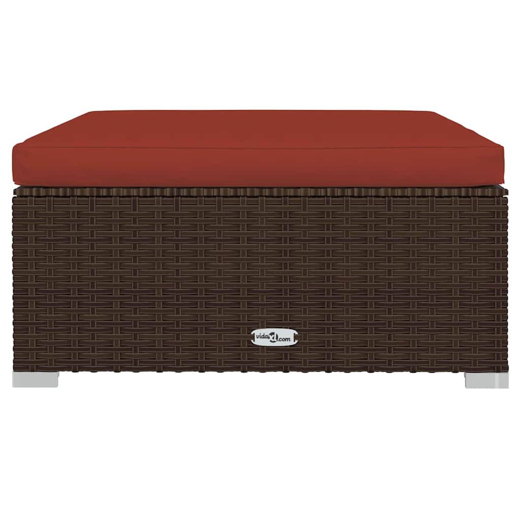 Repose-pied de jardin | Tabouret de jardin | Pouf et coussin Marron 70x70x30 cm Poly rotin Maison Chic - Image 3