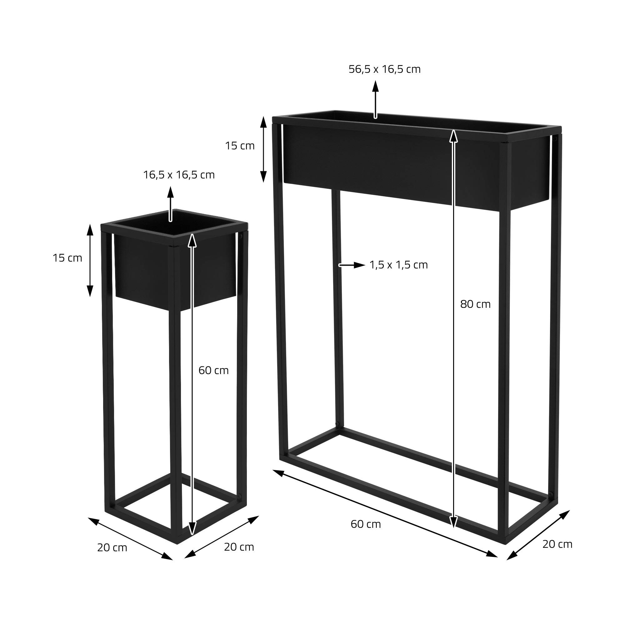 Ml-Design - Set de 3 supports pour plantes en métal noir boîte pot à fleurs plateau amovible - Image 5