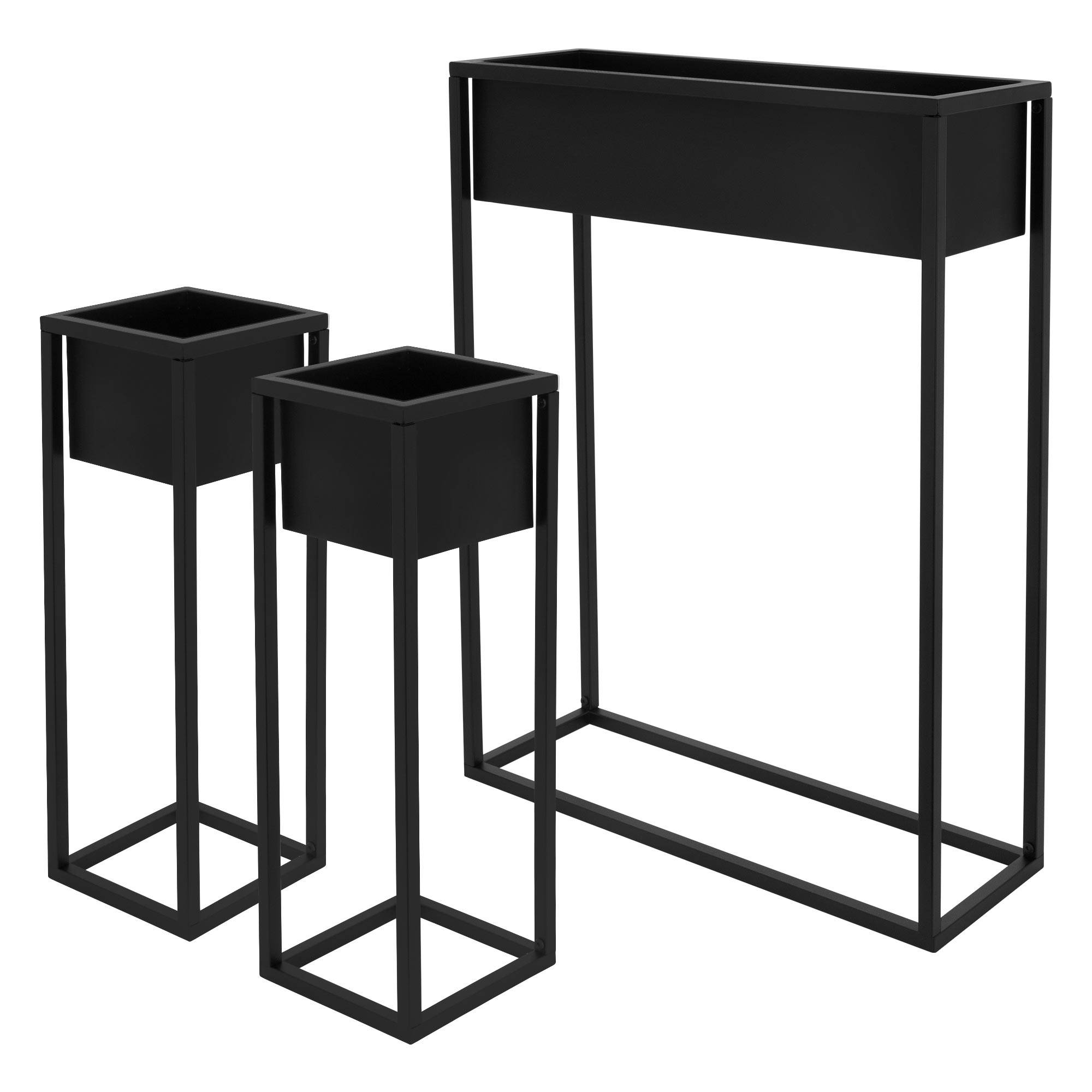 Ml-Design - Set de 3 supports pour plantes en métal noir boîte pot à fleurs plateau amovible - Image 1