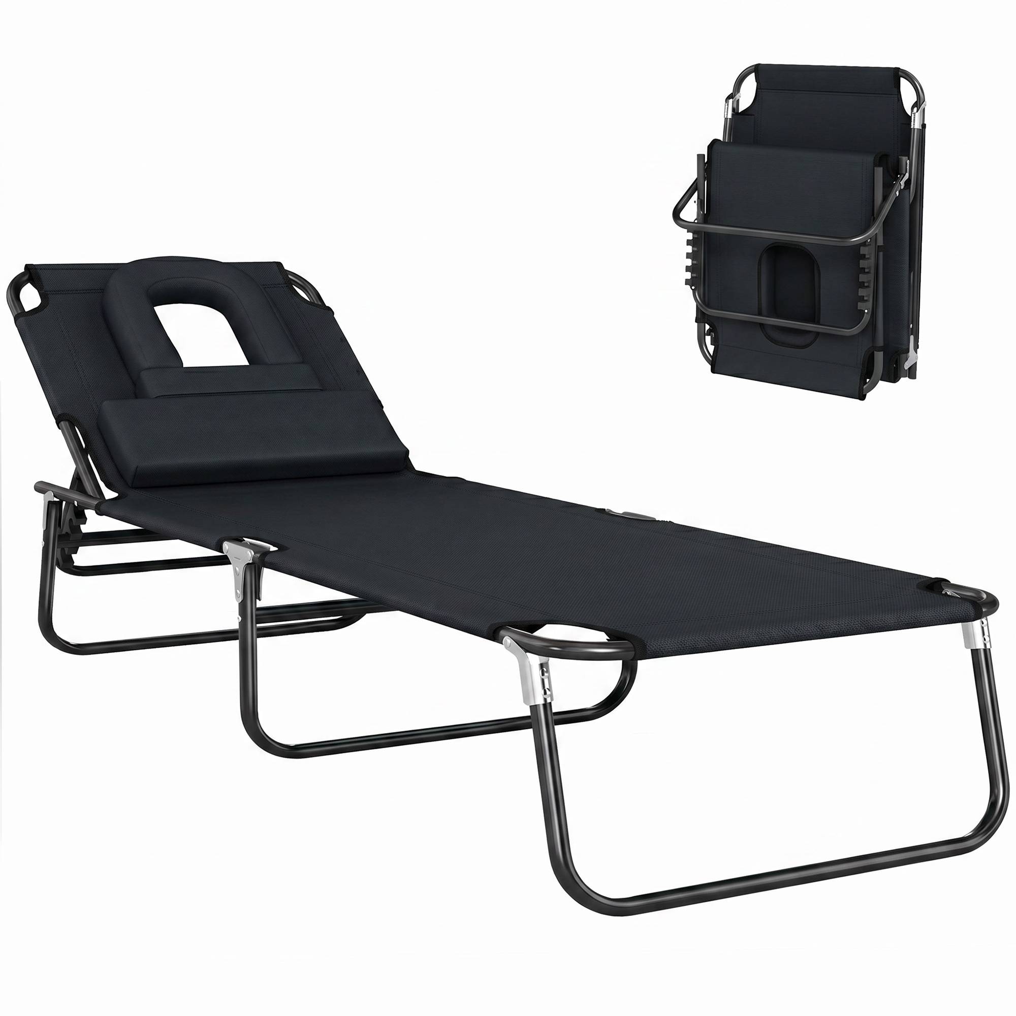 Transat de Jardin Chaise Longue Pliante Bain de Soleil pour Lecture Noir - Image 1