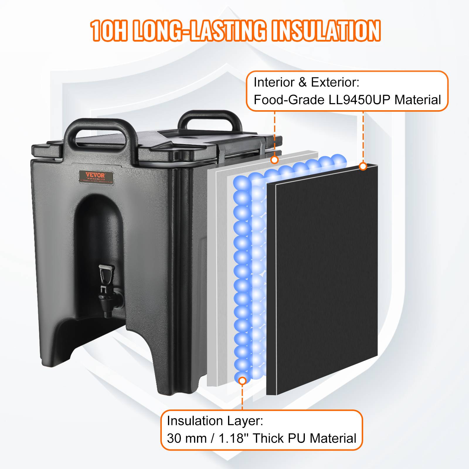 VEVOR Distributeur boissons isotherme 37,6 L, eau chaude/froide non électrique. Camping. - Image 3