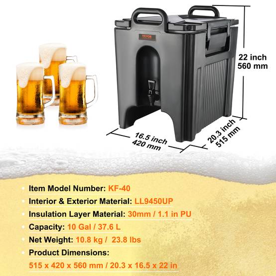 VEVOR Distributeur boissons isotherme 37,6 L, eau chaude/froide non électrique. Camping. - Image 7