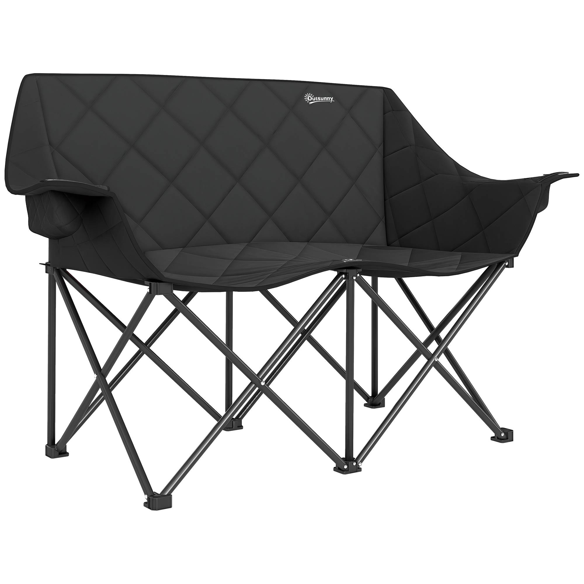 Chaise de camping 2 places pliante métal et tissu noir 145 x 60 x 92 cm - PANGIVO - Image 1