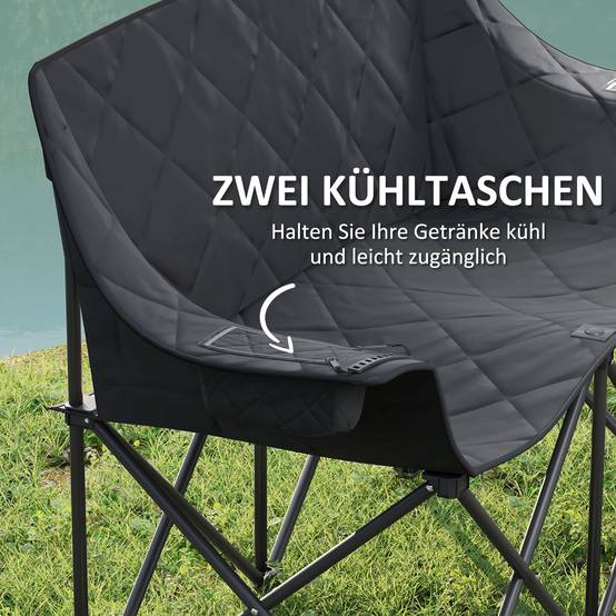 Chaise de camping 2 places pliante métal et tissu noir 145 x 60 x 92 cm - PANGIVO - Image 8