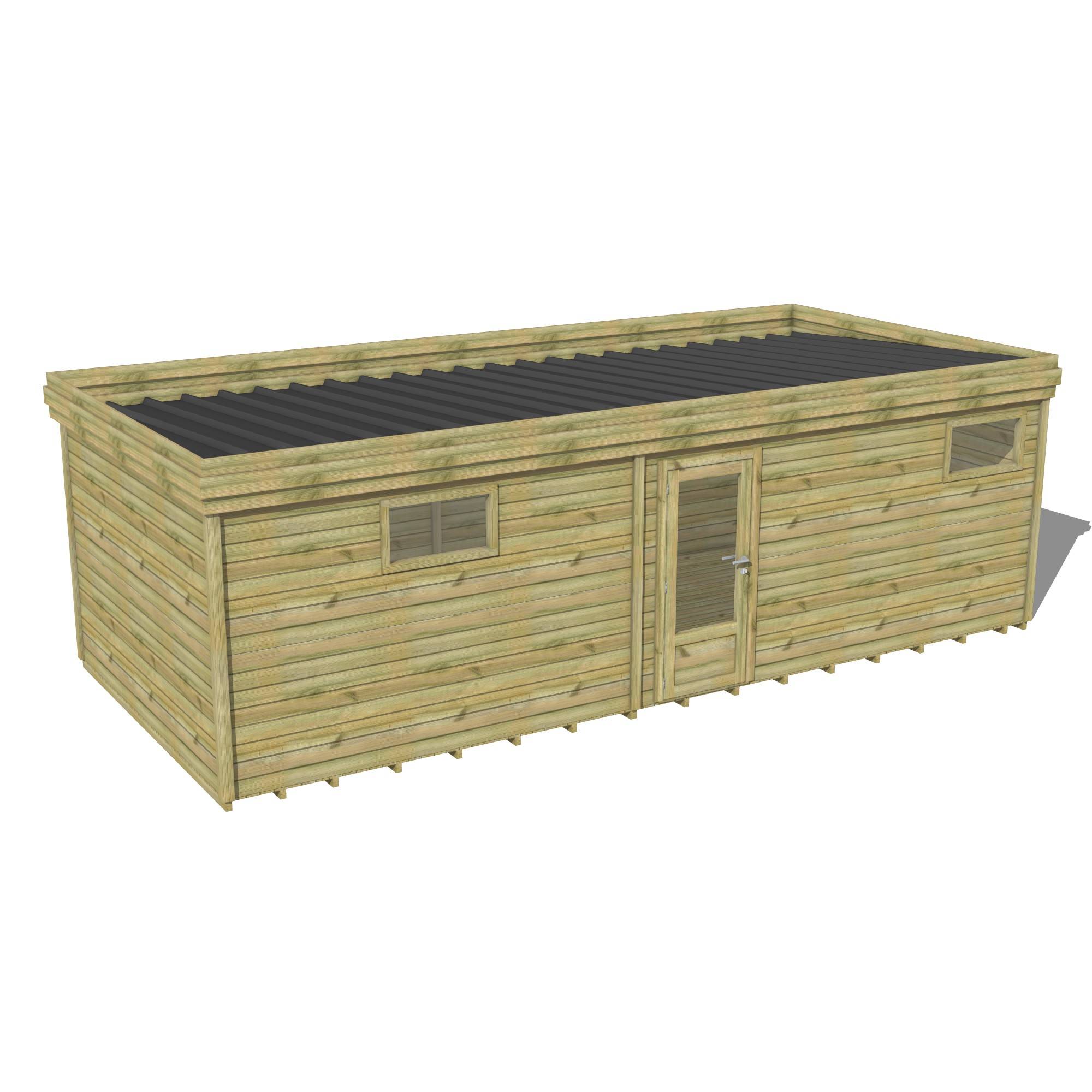 Abri Français - ABRI DE JARDIN bois Pin traité autoclave 27mm - 7,695x3,44m / 26m2 - Bac acier - Plancher bois - Image 1