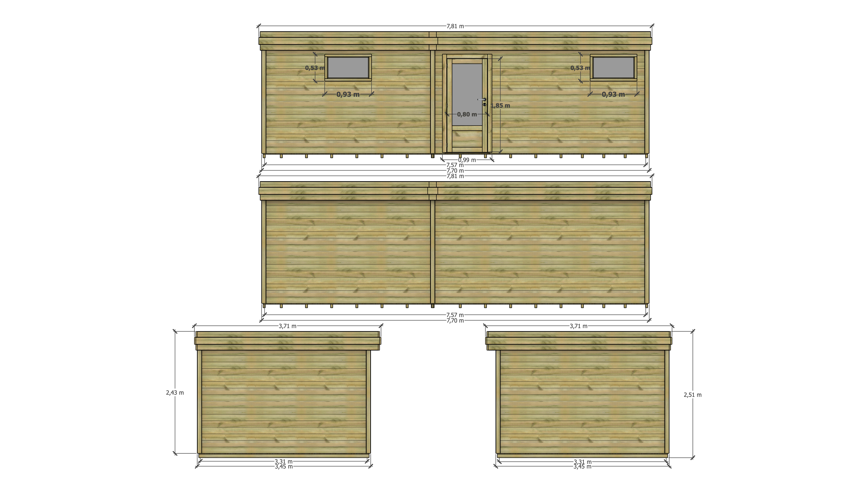 Abri Français - ABRI DE JARDIN bois Pin traité autoclave 27mm - 7,695x3,44m / 26m2 - Bac acier - Plancher bois - Image 4