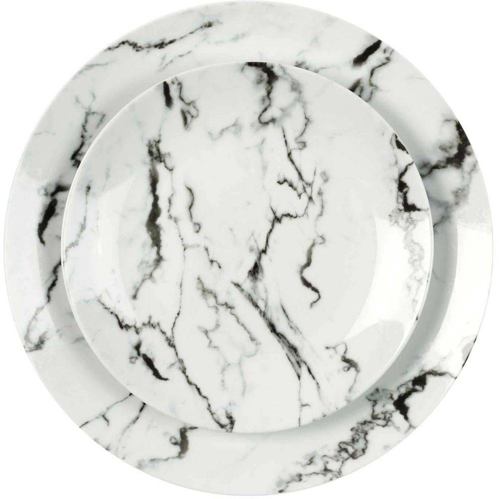 The Home Deco Factory - Service de table 12 assiettes en porcelaine motif marbre blanc Marble - Image 3