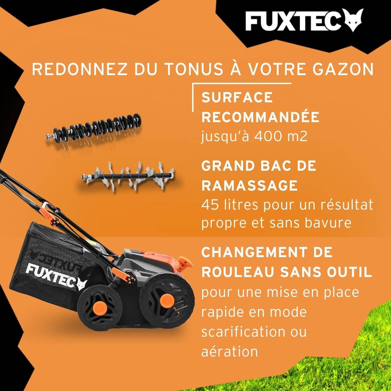 Fuxtec Scarificateur Aérateur À Batterie 40v Set Fx-e2ve38set Avec 2 Batteries Et Chargeur, 2-en-1, Largeur 38 Cm - Image 5