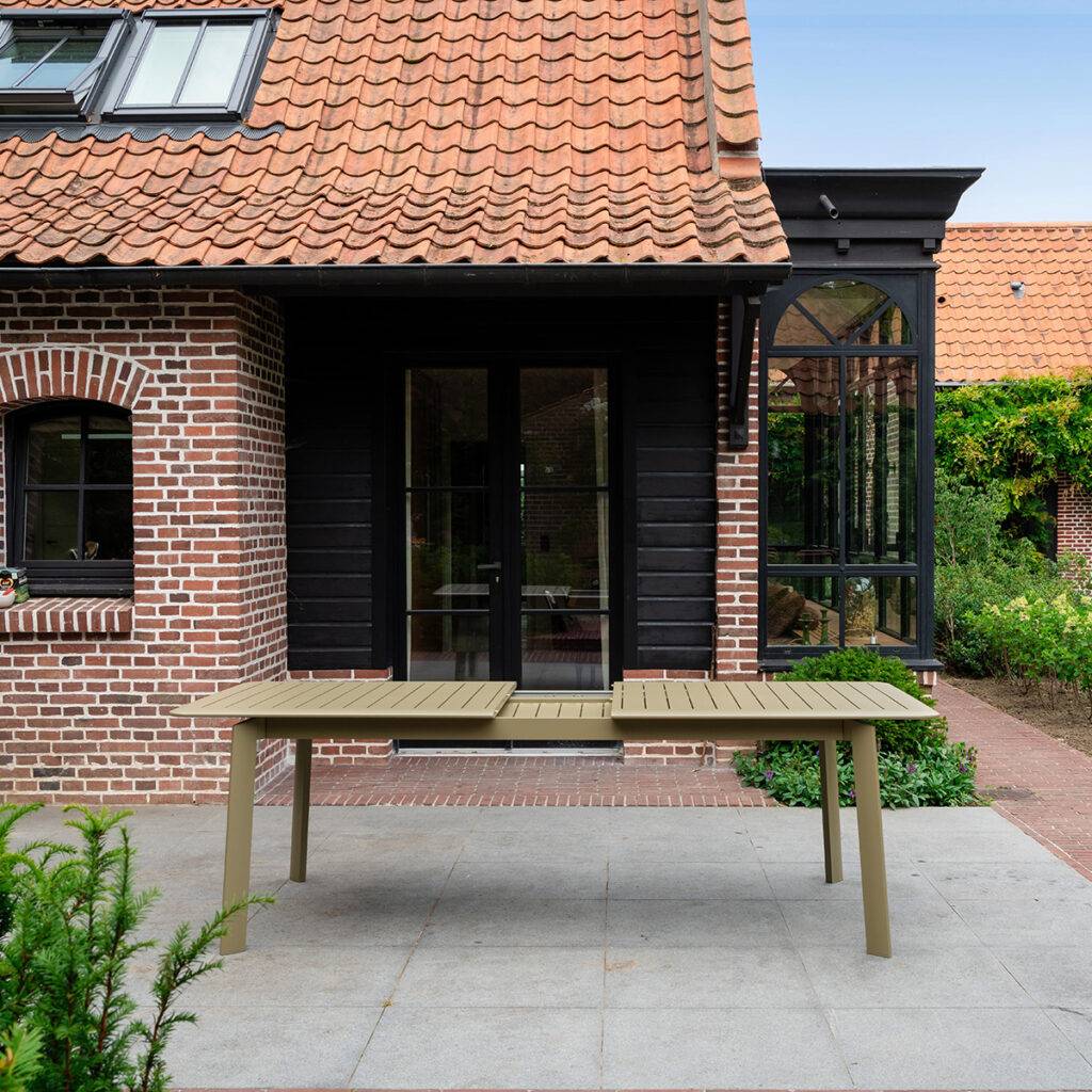 Table extensible de jardin 6/10p avec système papillon en aluminium Kaki clair HAVANA - Image 4