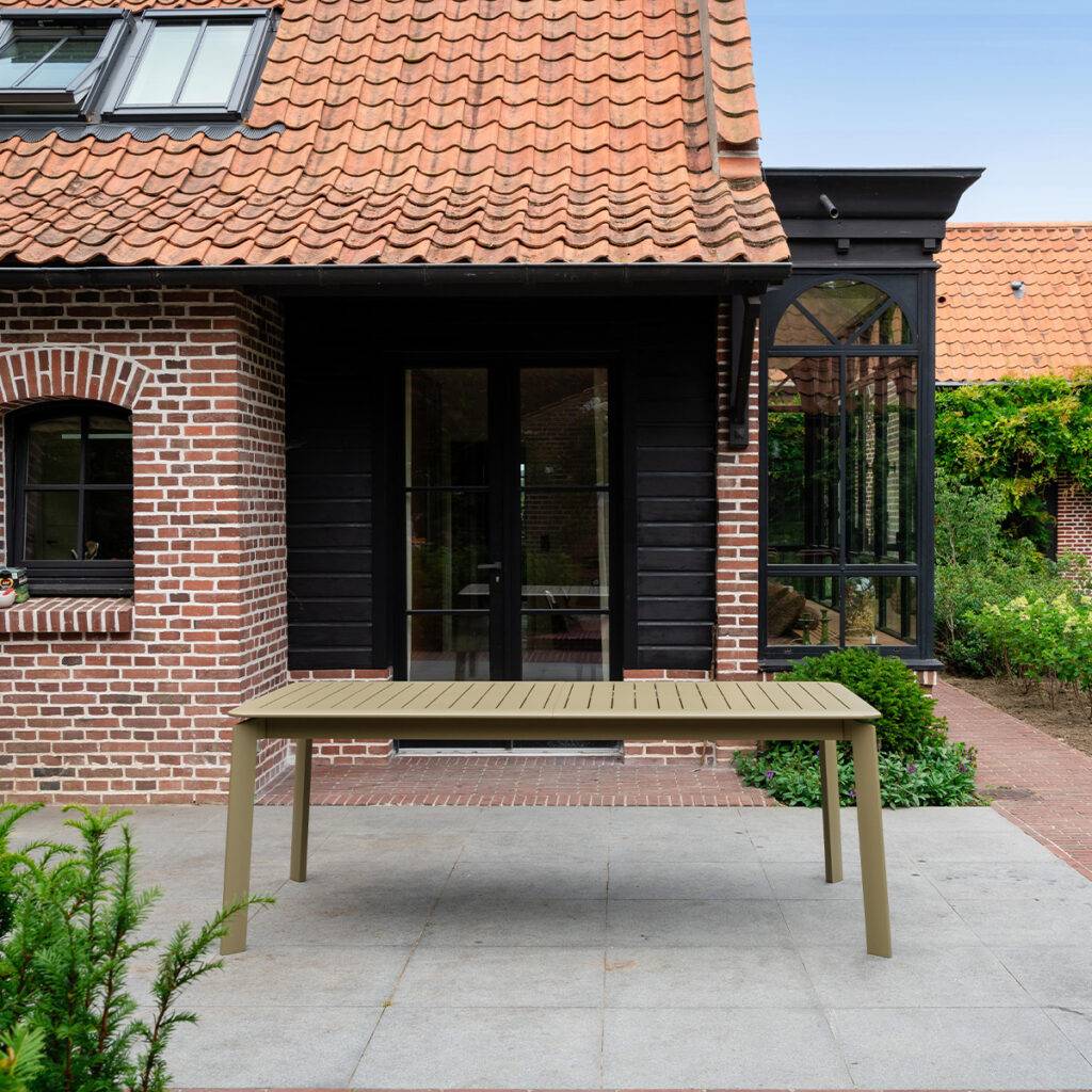 Table extensible de jardin 6/10p avec système papillon en aluminium Kaki clair HAVANA - Image 5