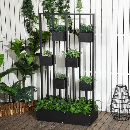 Potager Modulaire Cadre Bois Sapin Balcon Terrasse Culture Personnalisée 90x45x170cm Noir - ComfortXL Outdoor Living - Image 3