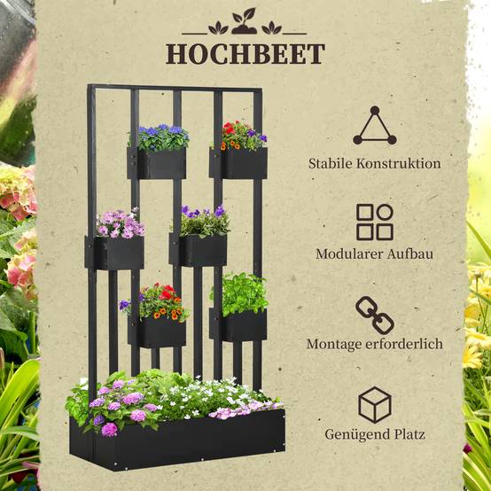 Potager Modulaire Cadre Bois Sapin Balcon Terrasse Culture Personnalisée 90x45x170cm Noir - ComfortXL Outdoor Living - Image 6