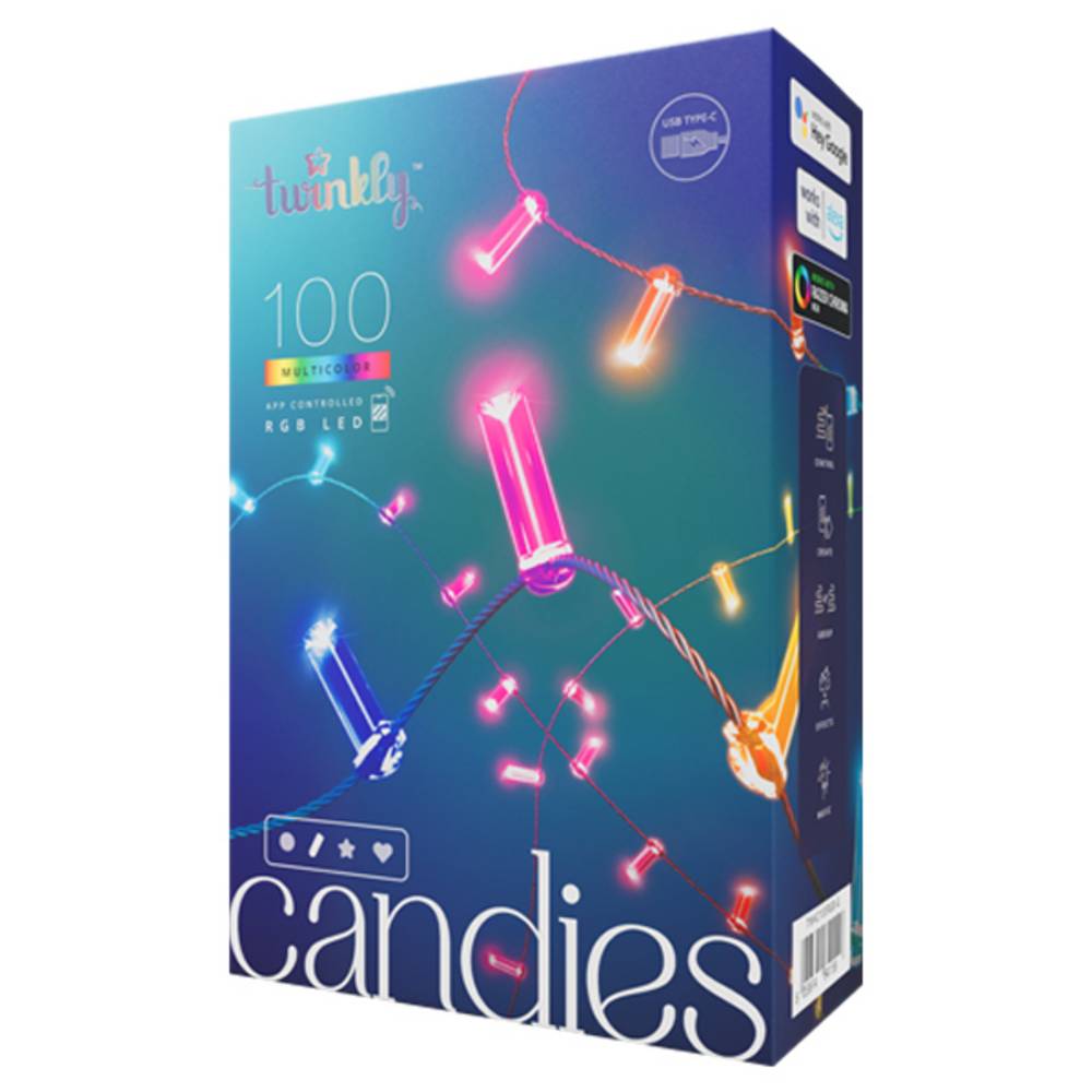 Guirlande Bougie connectée IP20 6m 100 LEDS RGB fil vert TWINKLY CANDIES - Image 1