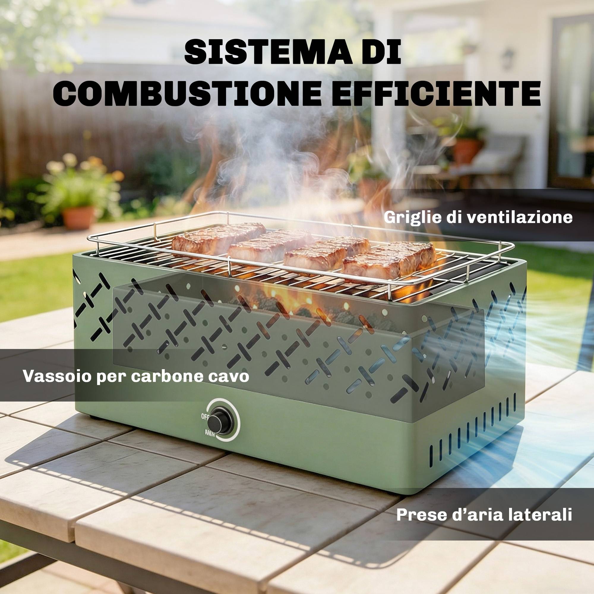Barbecue à charbon portable avec ventilateur intégré pour extérieur, vert clai - Image 9