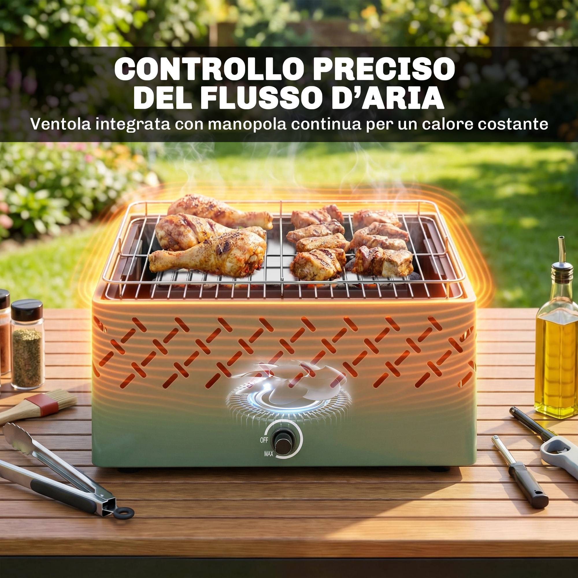 Barbecue à charbon portable avec ventilateur intégré pour extérieur, vert clai - Image 6