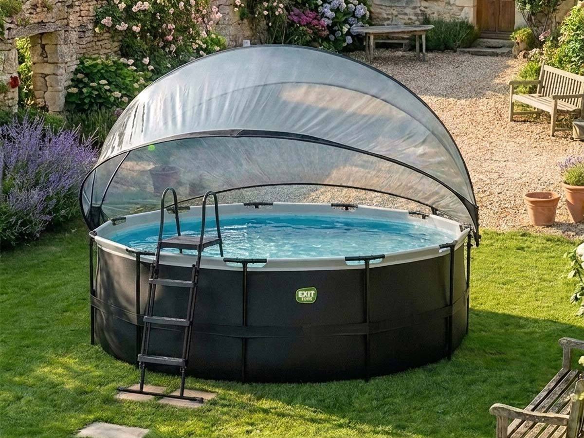Exit Toys - Piscine tubulaire Black Leather ronde 4,88 x 1,22 m avec dôme - Exit Toys