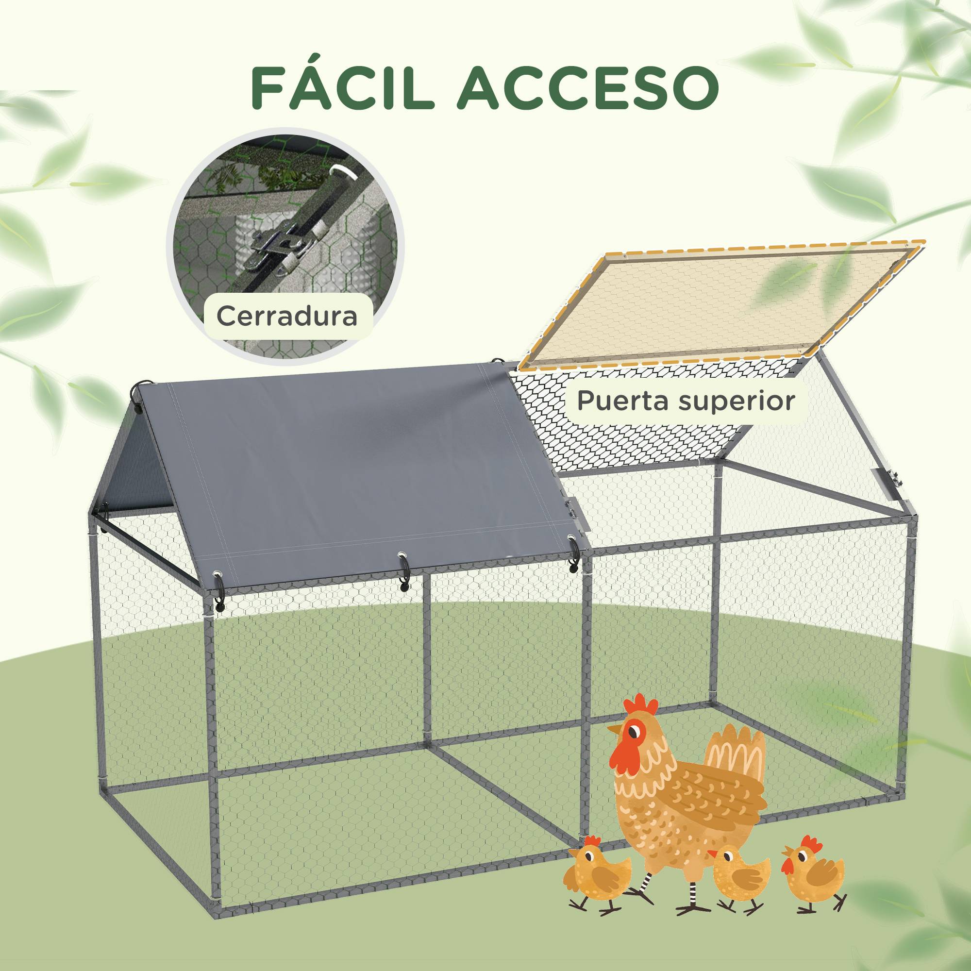 Parc pour animaux en acier avec 1 porte supérieure et 1 toile de toit anti-UV pour une utilisation extérieure, 198 x 100 x 120 cm, argent - Image 7