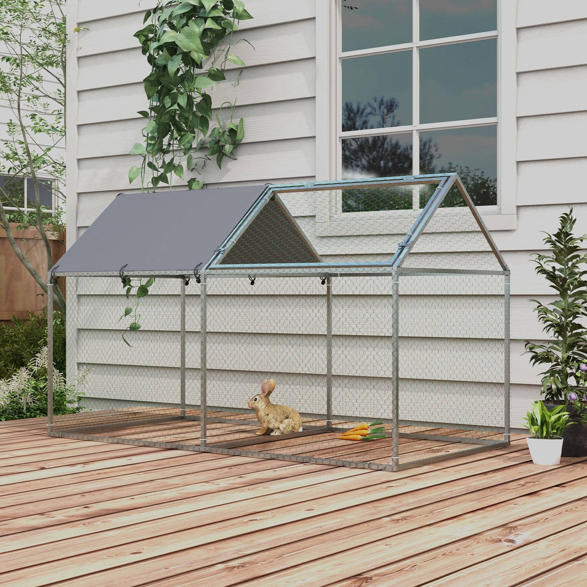 Parc pour animaux en acier avec 1 porte supérieure et 1 toile de toit anti-UV pour une utilisation extérieure, 198 x 100 x 120 cm, argent - Image 4
