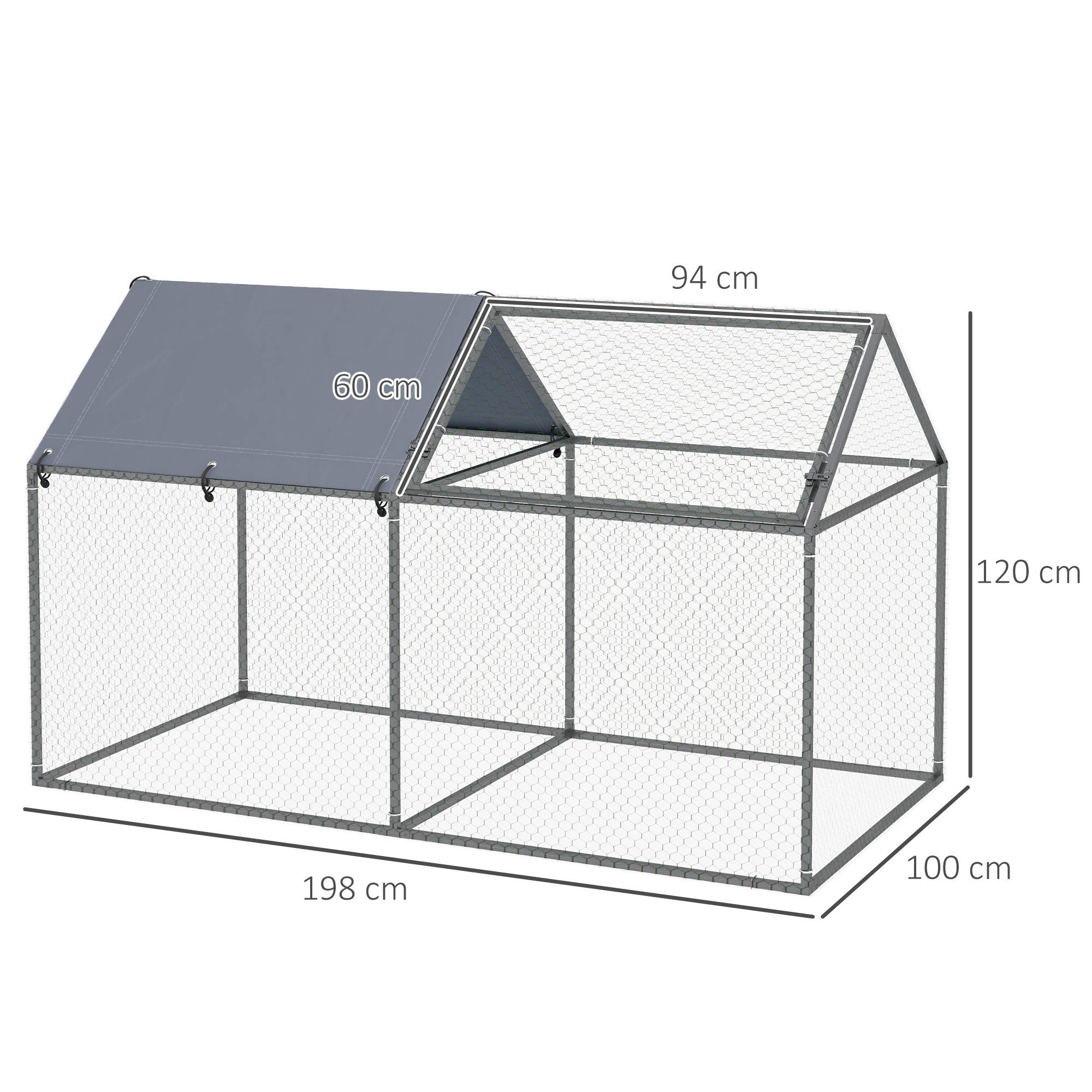 Parc pour animaux en acier avec 1 porte supérieure et 1 toile de toit anti-UV pour une utilisation extérieure, 198 x 100 x 120 cm, argent - Image 5