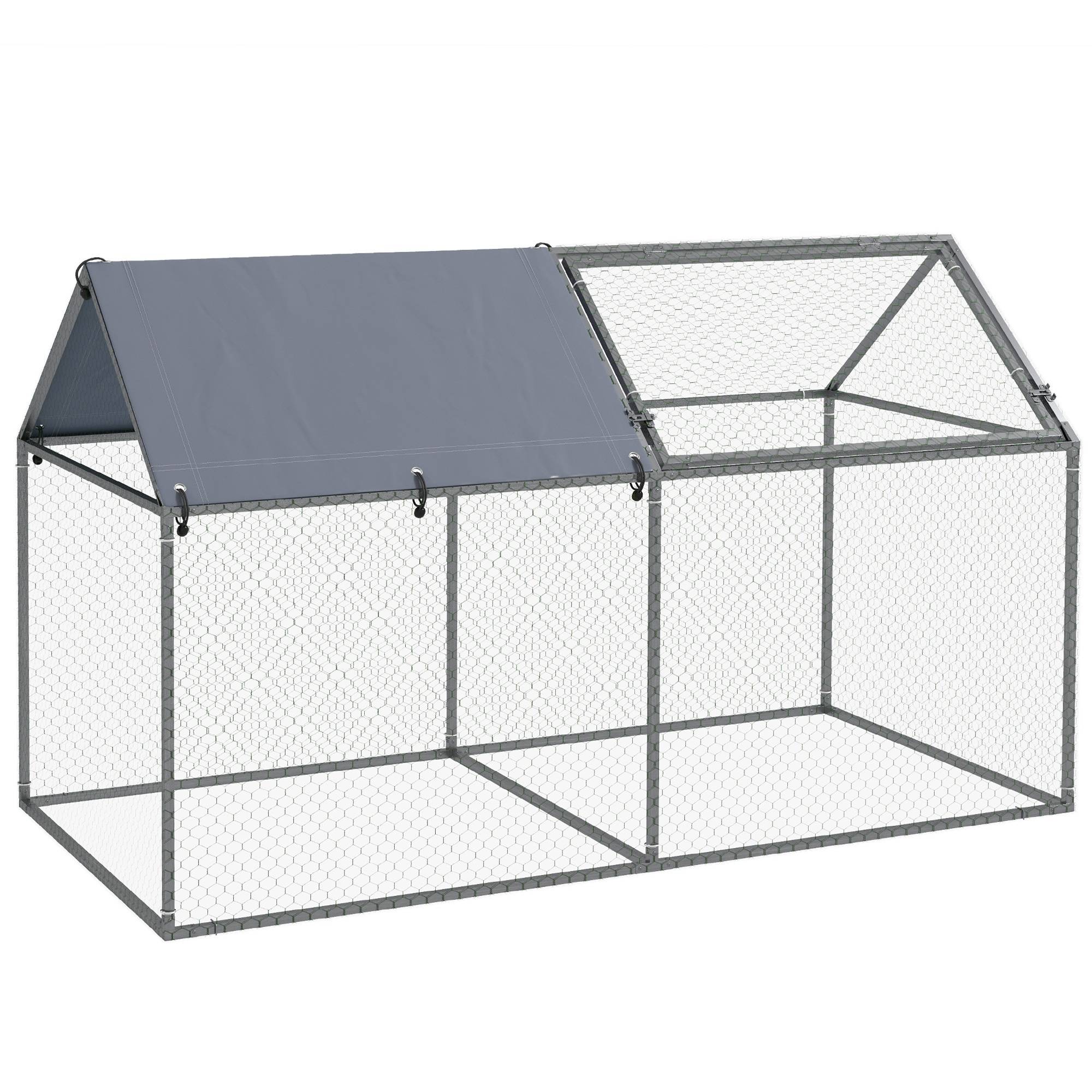 Parc pour animaux en acier avec 1 porte supérieure et 1 toile de toit anti-UV pour une utilisation extérieure, 198 x 100 x 120 cm, argent - Image 1