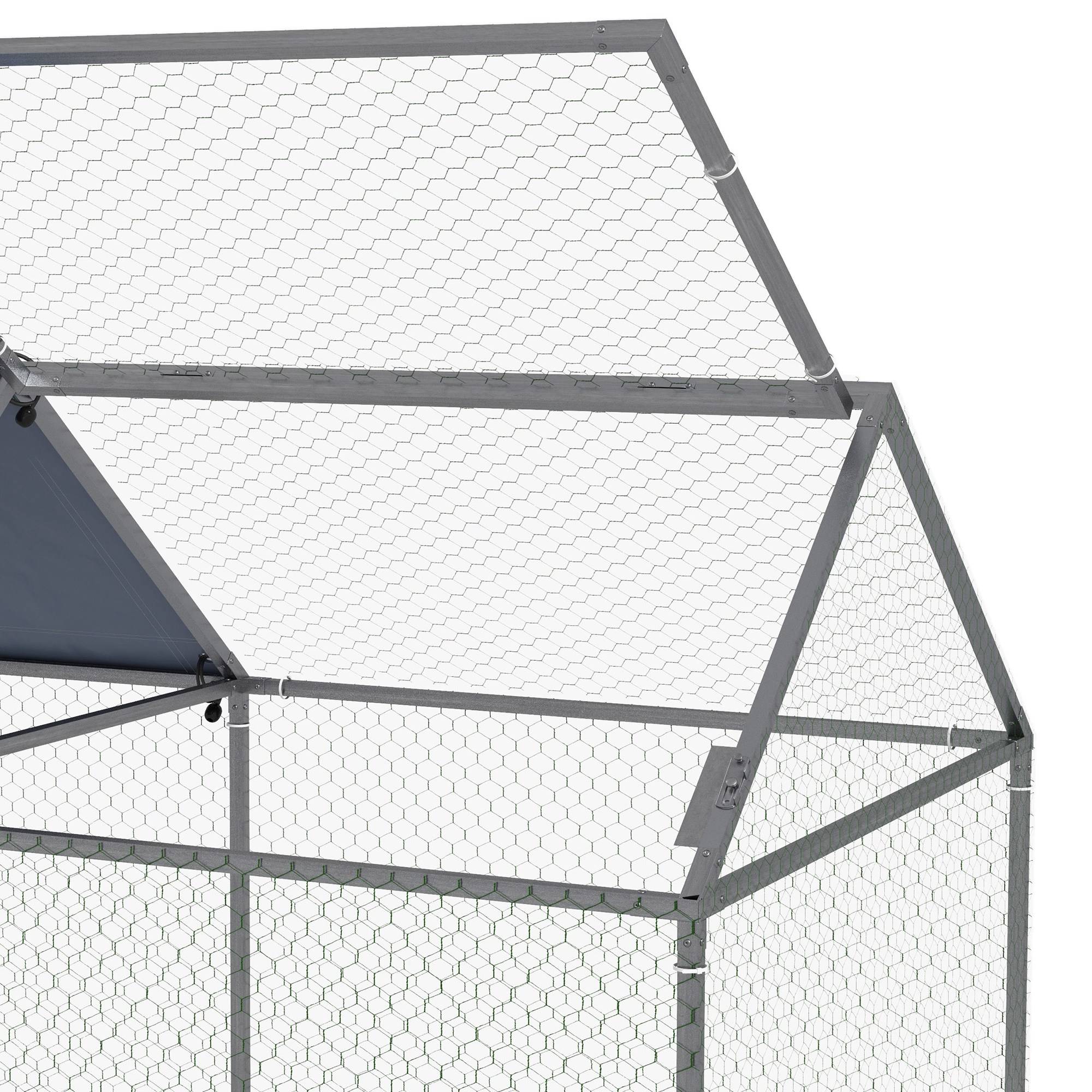 Parc pour animaux en acier avec 1 porte supérieure et 1 toile de toit anti-UV pour une utilisation extérieure, 198 x 100 x 120 cm, argent - Image 10