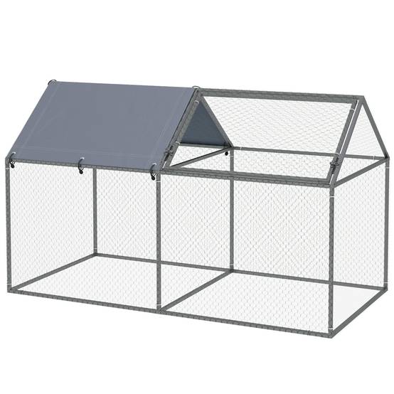 Parc pour animaux en acier avec 1 porte supérieure et 1 toile de toit anti-UV pour une utilisation extérieure, 198 x 100 x 120 cm, argent - Image 2