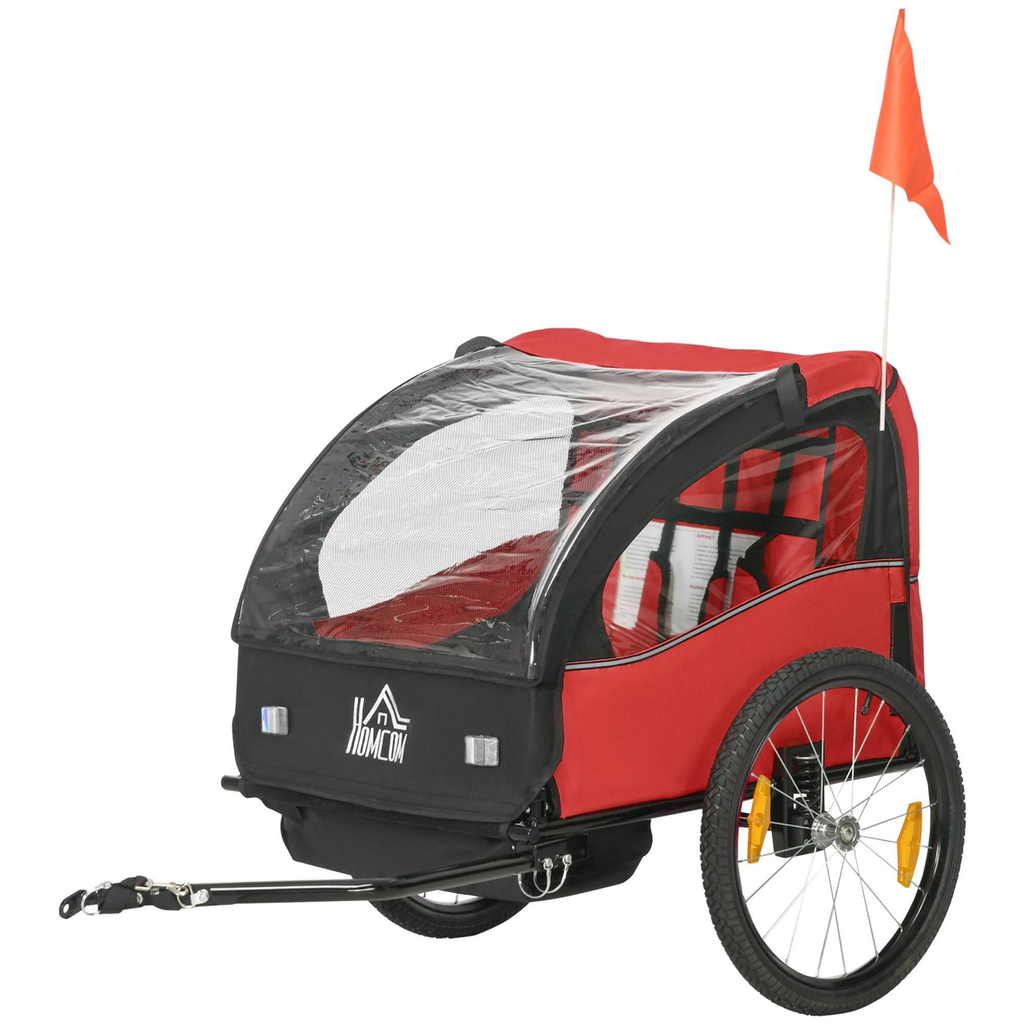 Remorque vélo pour enfants de plus de 18 mois avec ceinture de sécurité et système d'amortisseurs, 140 x 88 x 90 cm, rouge - Image 2
