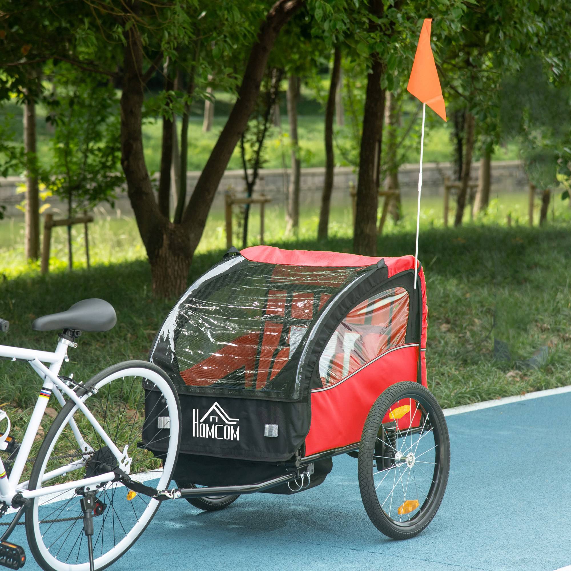 Remorque vélo pour enfants de plus de 18 mois avec ceinture de sécurité et système d'amortisseurs, 140 x 88 x 90 cm, rouge - Image 4